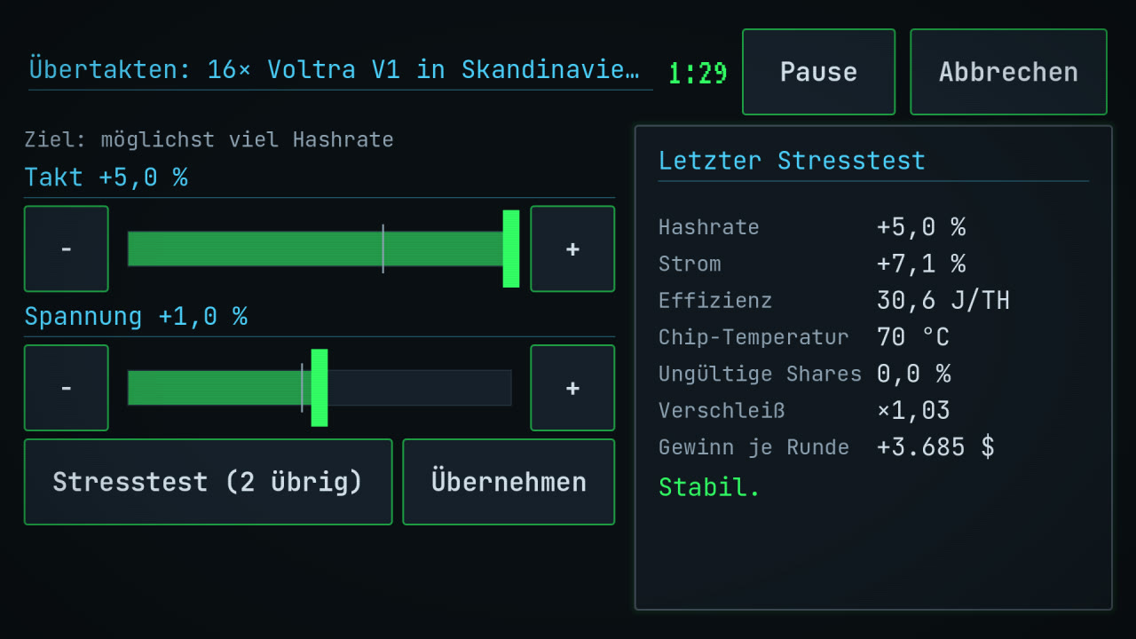 Minispiel Übertakten mit Stresstest