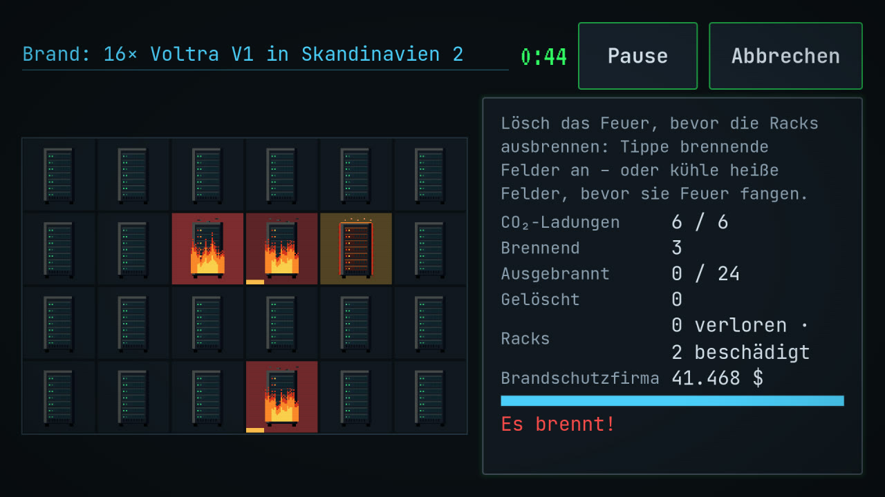 Minispiel Brand: Feuer in der Rack-Halle löschen