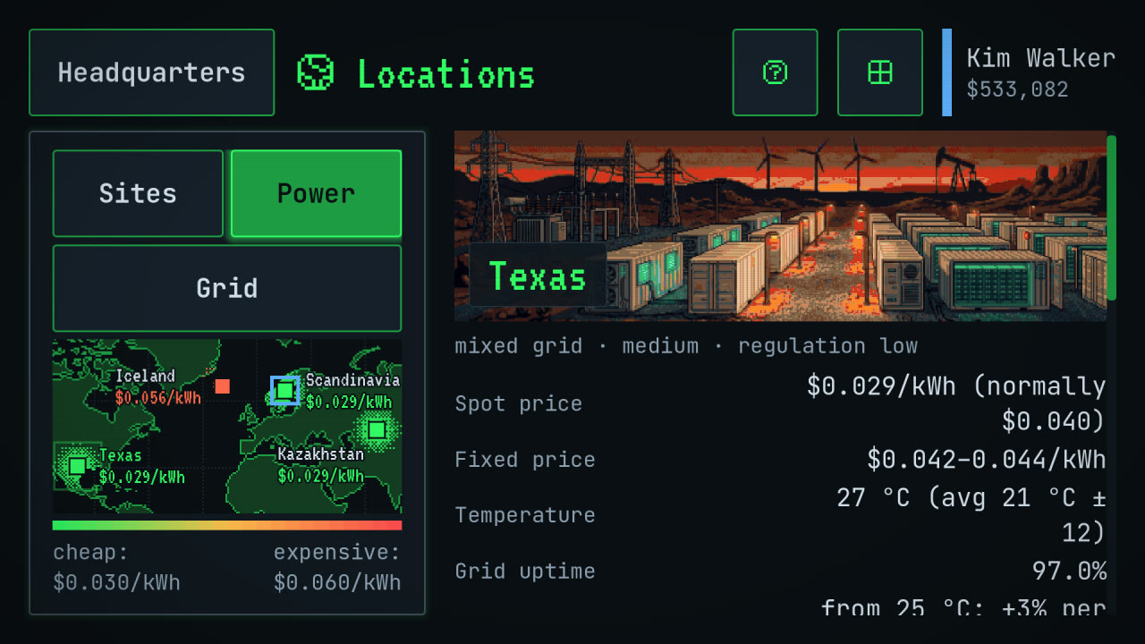 Locations on the world map with the power price overlay